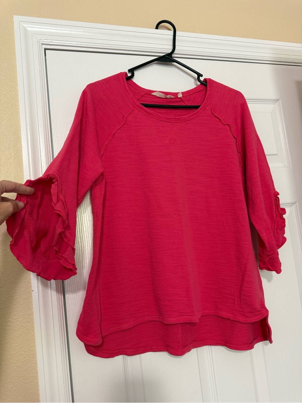 Soft Surroundings Pink Ruffle Sleeve 100% Cotton Top Size L - Picture 2 of 7